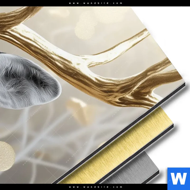 Aluminiumbild gebürstet | Hirsch mit goldenem Geweih | Hochformat