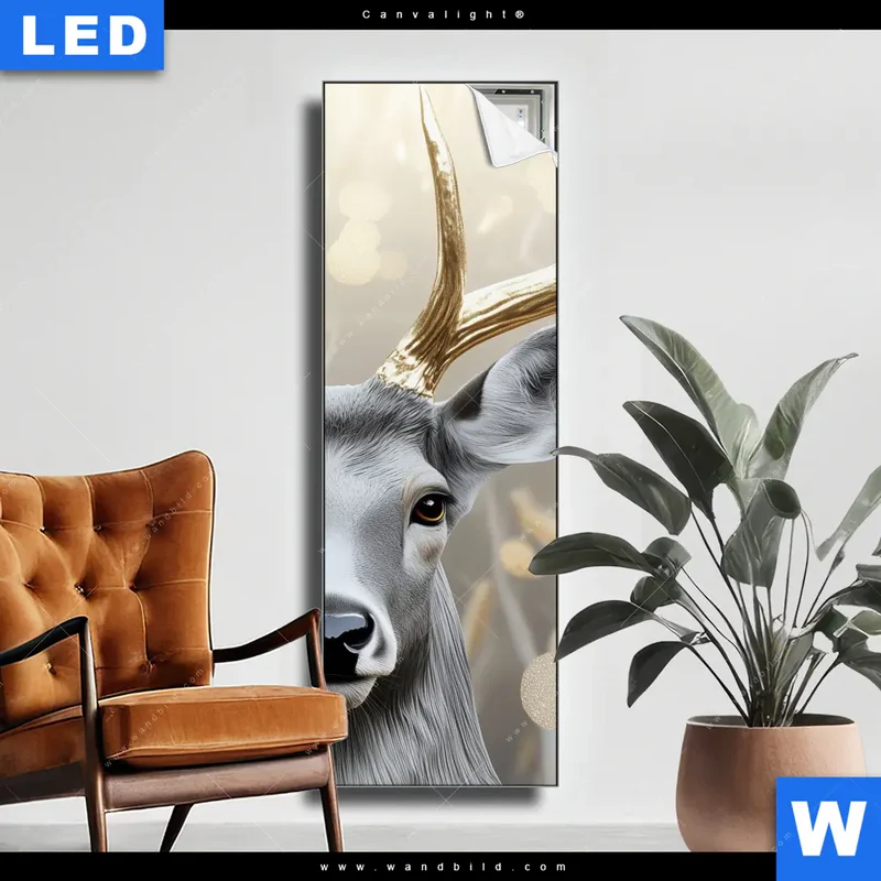Canvalight® Leuchtbild | Hirsch mit goldenem Geweih | Schmal