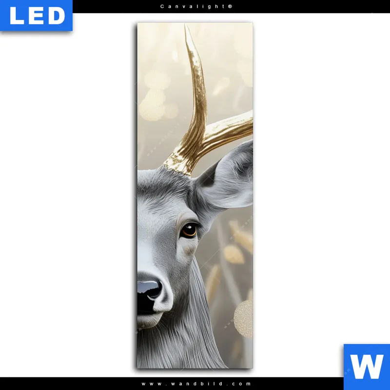 Canvalight® Leuchtbild | Hirsch mit goldenem Geweih | Schmal