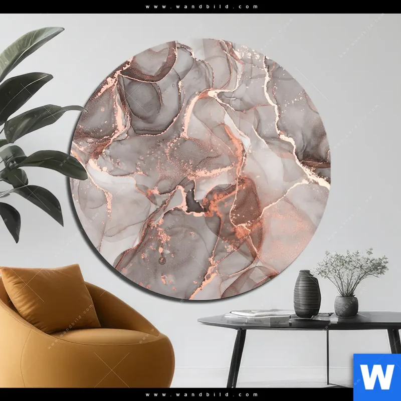 Aluminiumbild gebürstet | Fluid Art in edlen Metallic-Tönen | Rund