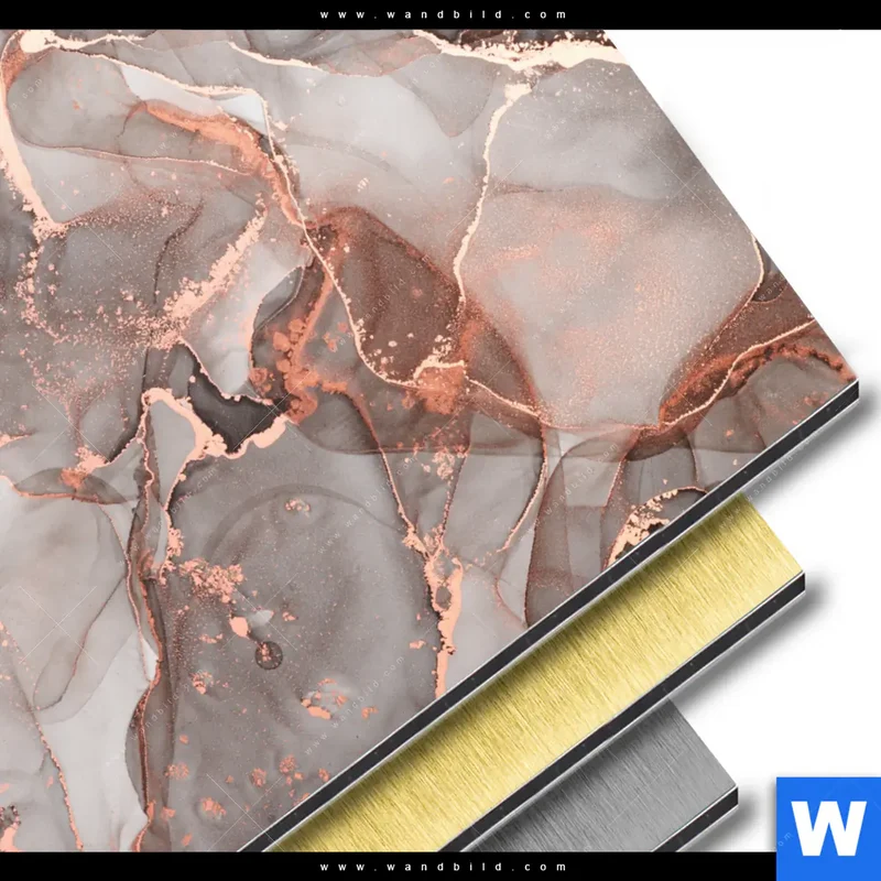 Aluminiumbild gebürstet | Fluid Art in edlen Metallic-Tönen | Rund