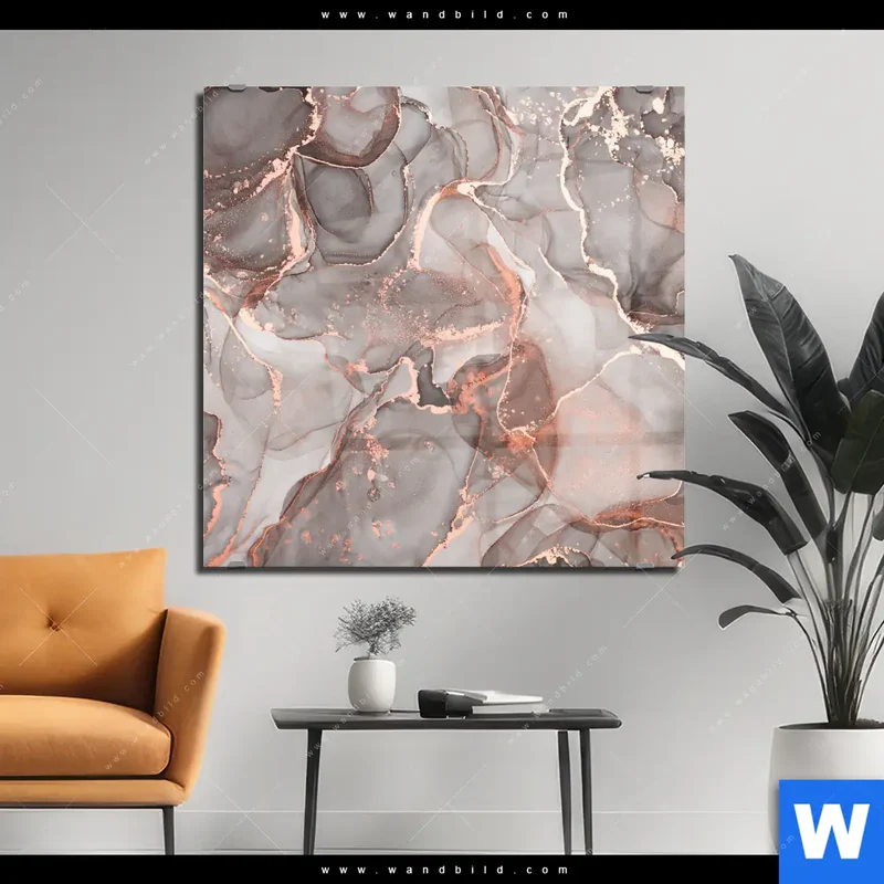 Acrylglasbild | Fluid Art in edlen Metallic-Tönen | Quadrat