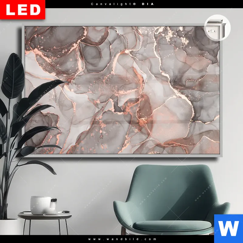 Leuchtbild Acrylglas Canvalight® DIA | Fluid Art in edlen Metallic-Tönen | Querformat