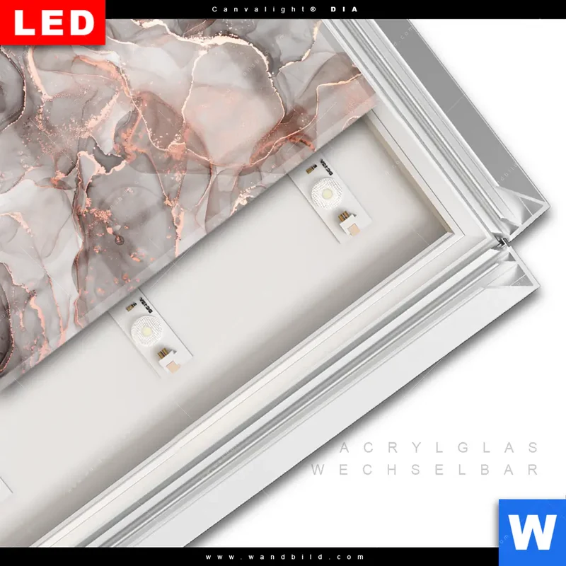 Leuchtbild Acrylglas Canvalight® DIA | Fluid Art in edlen Metallic-Tönen | Querformat