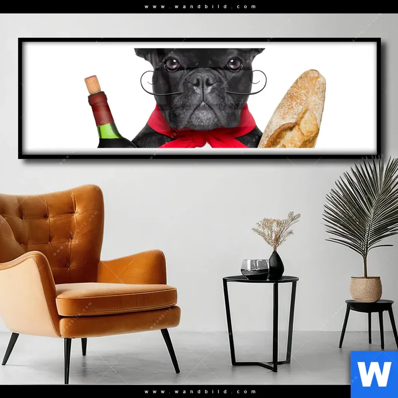 Poster | Französischer Bulldoggen-Charme mit Baguette & Wein | Panorama