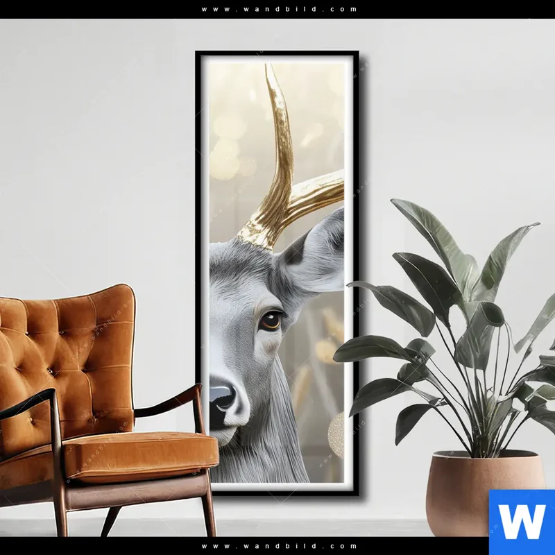 Poster | Hirsch mit goldenem Geweih | Schmal