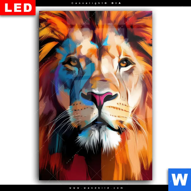 Wechselmotiv Acrylglas Canvalight® DIA | Der Löwe – Kraft in Farbe | Hochformat