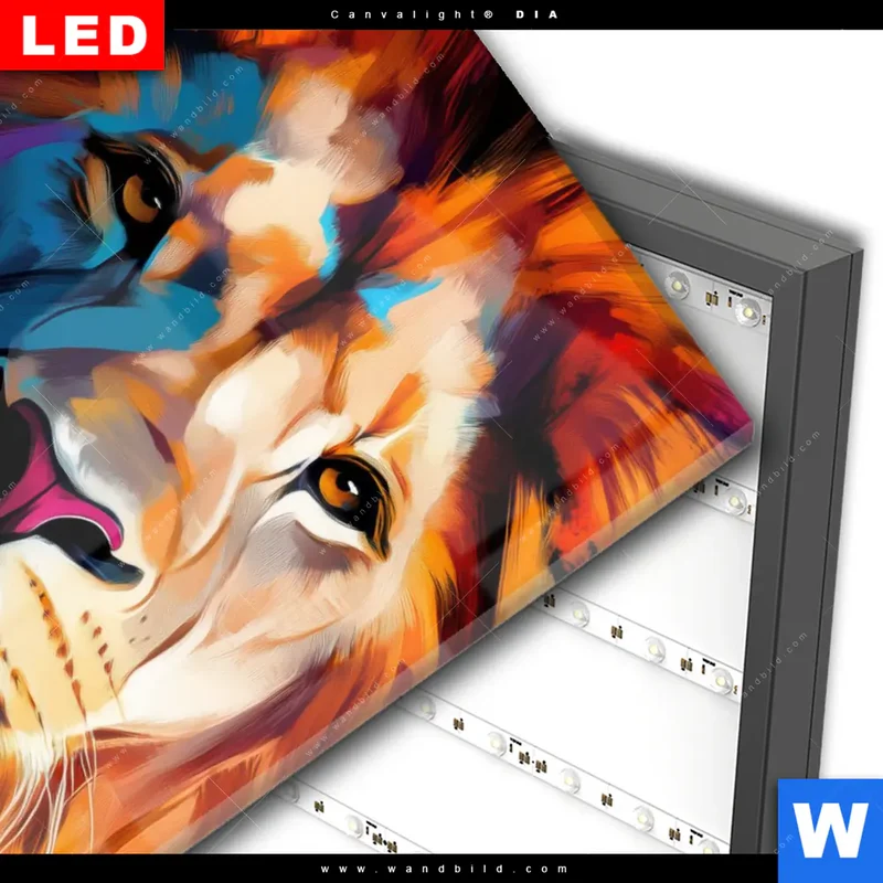 Wechselmotiv Acrylglas Canvalight® DIA | Der Löwe – Kraft in Farbe | Hochformat