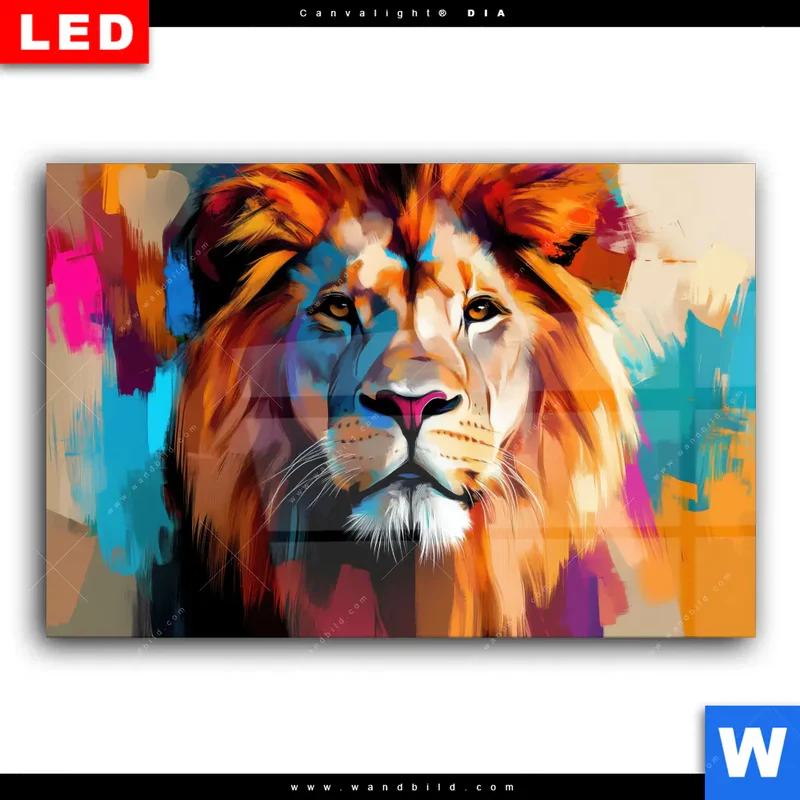 Wechselmotiv Acrylglas Canvalight® DIA | Der Löwe – Kraft in Farbe | Querformat