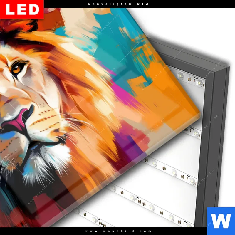 Wechselmotiv Acrylglas Canvalight® DIA | Der Löwe – Kraft in Farbe | Querformat