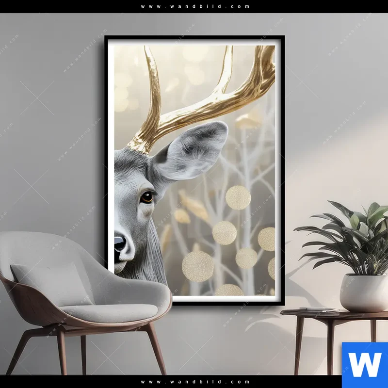 Poster | Hirsch mit goldenem Geweih | Hochformat