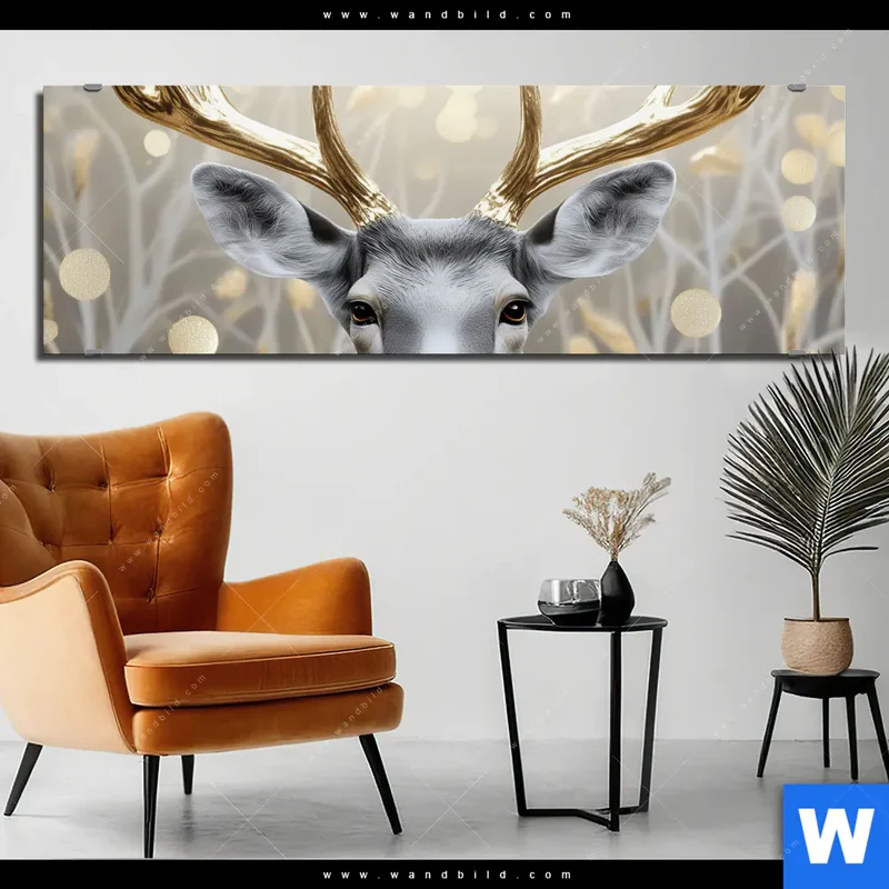 Alu-Dibond Bild | Hirsch mit goldenem Geweih | Panorama