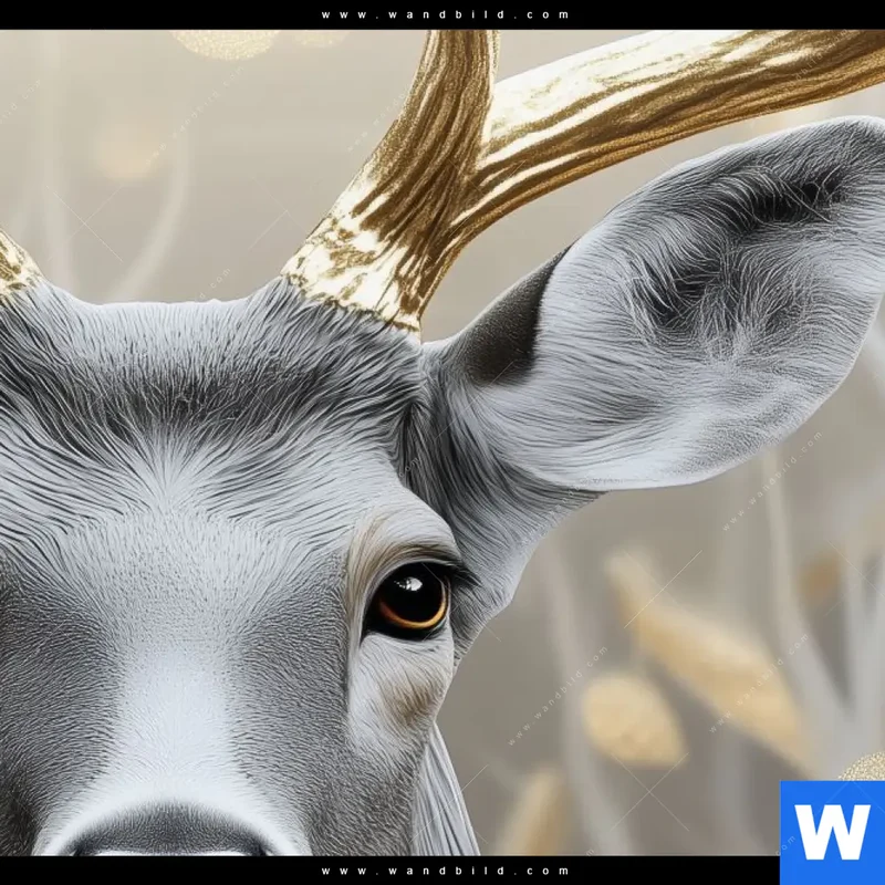 Leinwandbild | Hirsch mit goldenem Geweih | Quadrat