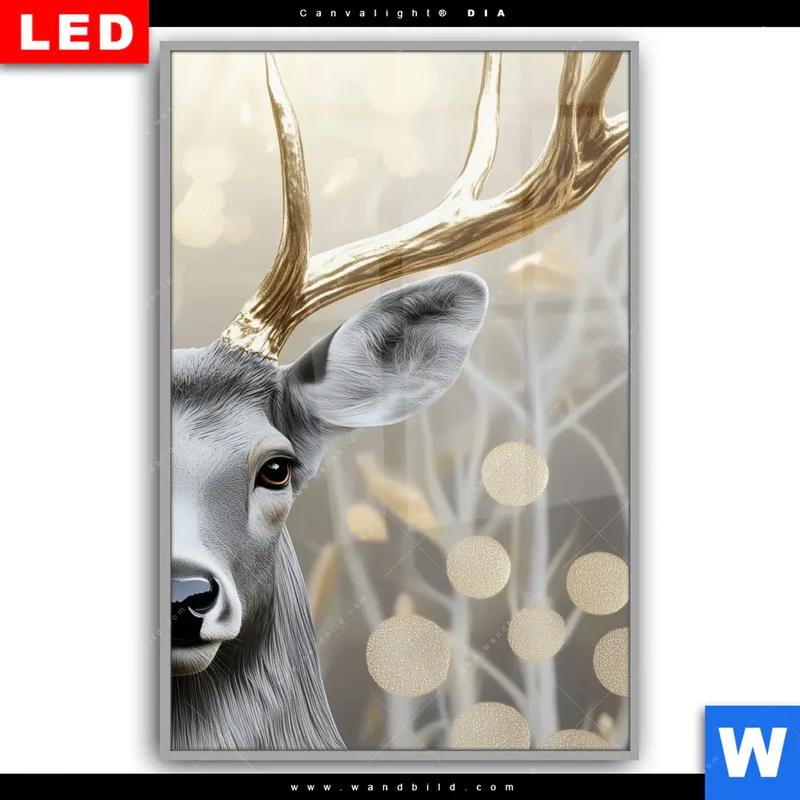 Leuchtbild Acrylglas Canvalight® DIA | Hirsch mit goldenem Geweih | Hochformat