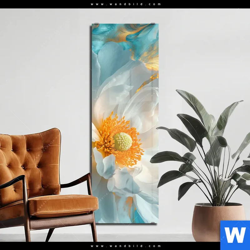 Acrylglasbild | Blüte im goldenen Licht | Schmal