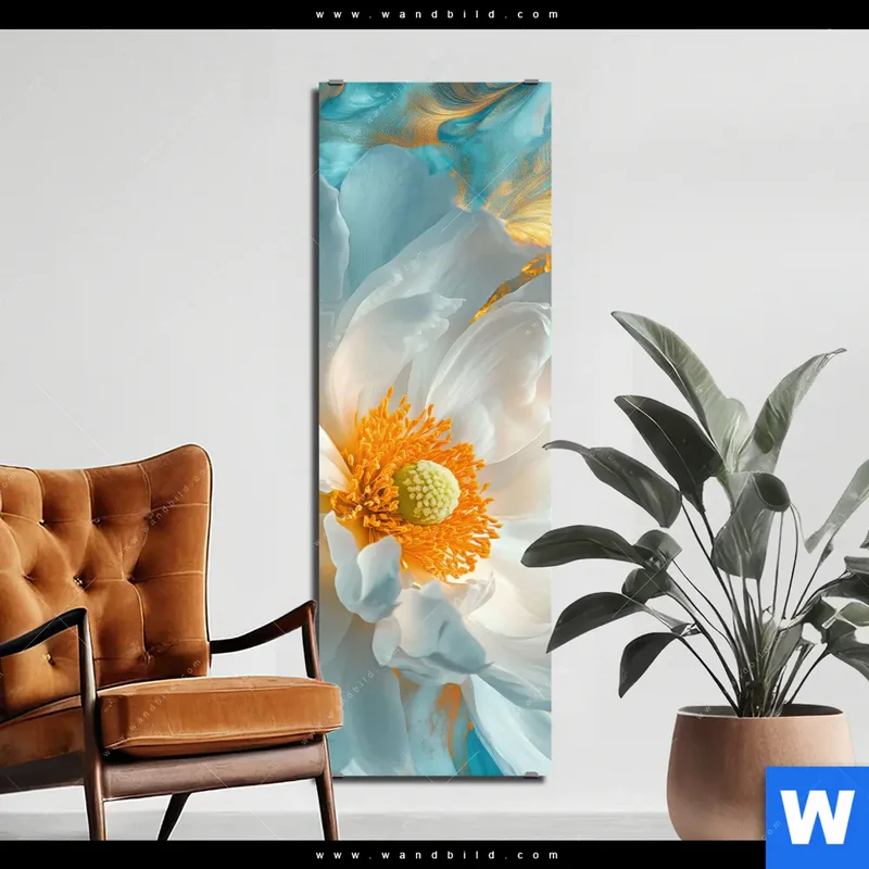 Aluminiumbild gebürstet | Blüte im goldenen Licht | Schmal