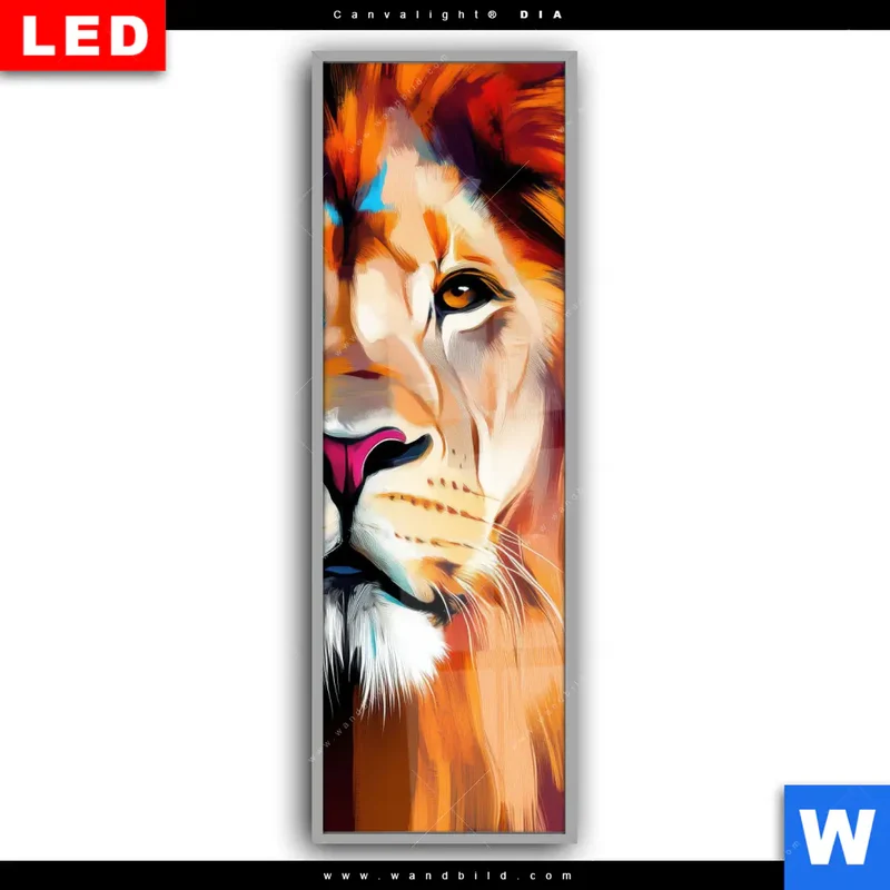 Leuchtbild Acrylglas Canvalight® DIA | Der Löwe – Kraft in Farbe | Schmal