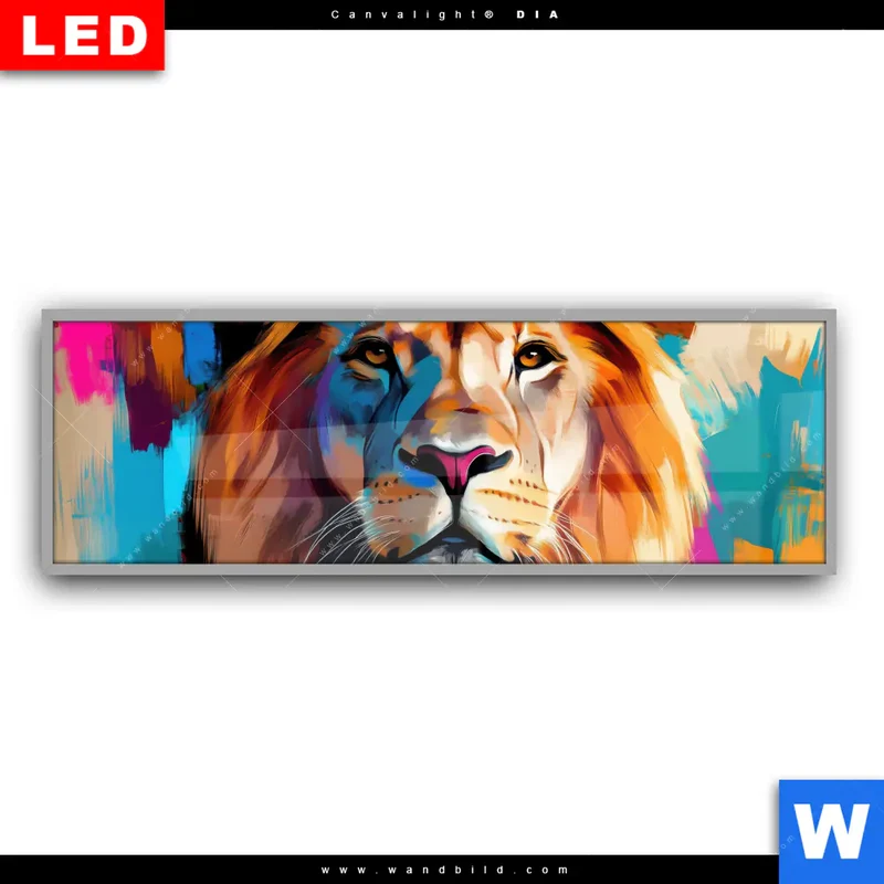 Leuchtbild Acrylglas Canvalight® DIA | Der Löwe – Kraft in Farbe | Panorama