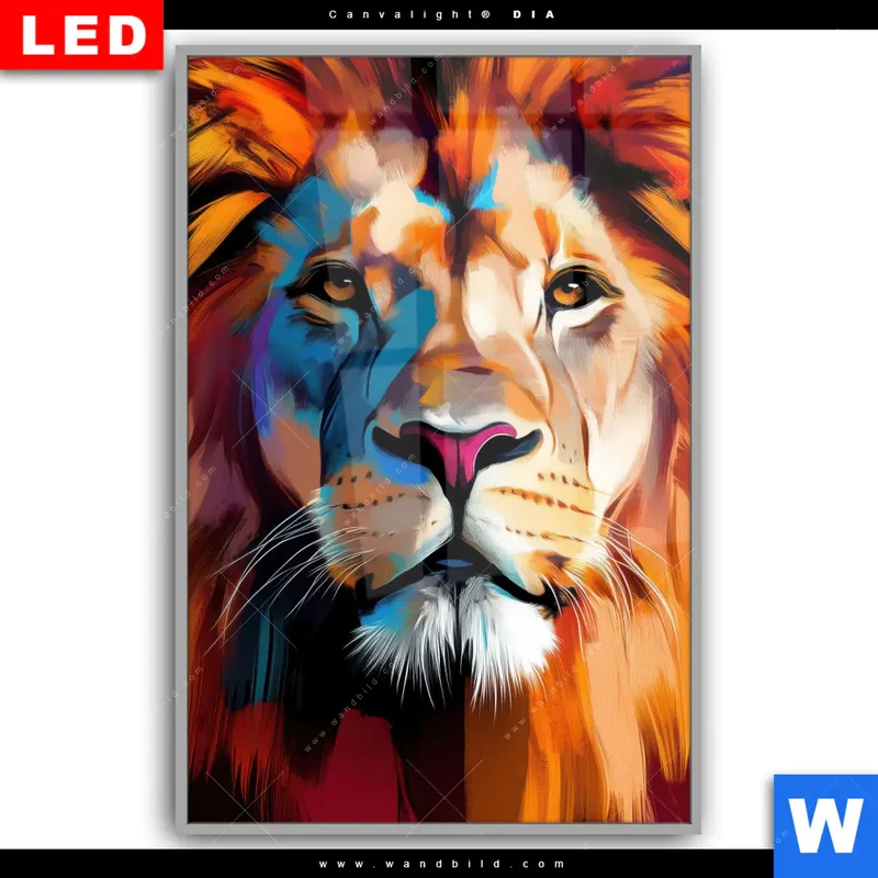 Leuchtbild Acrylglas Canvalight® DIA | Der Löwe – Kraft in Farbe | Hochformat