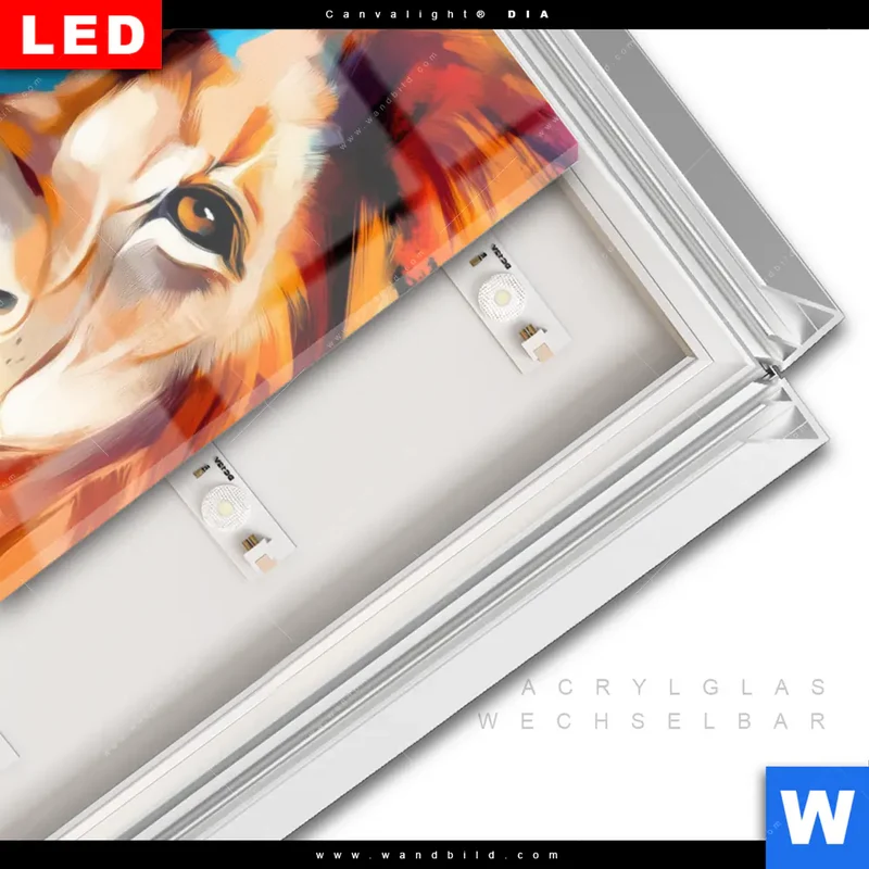 Leuchtbild Acrylglas Canvalight® DIA | Der Löwe – Kraft in Farbe | Hochformat