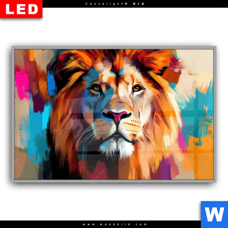 Leuchtbild Acrylglas Canvalight® DIA | Der Löwe – Kraft in Farbe | Querformat