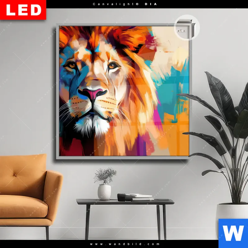 Leuchtbild Acrylglas Canvalight® DIA | Der Löwe – Kraft in Farbe | Quadrat