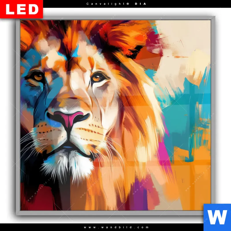 Leuchtbild Acrylglas Canvalight® DIA | Der Löwe – Kraft in Farbe | Quadrat