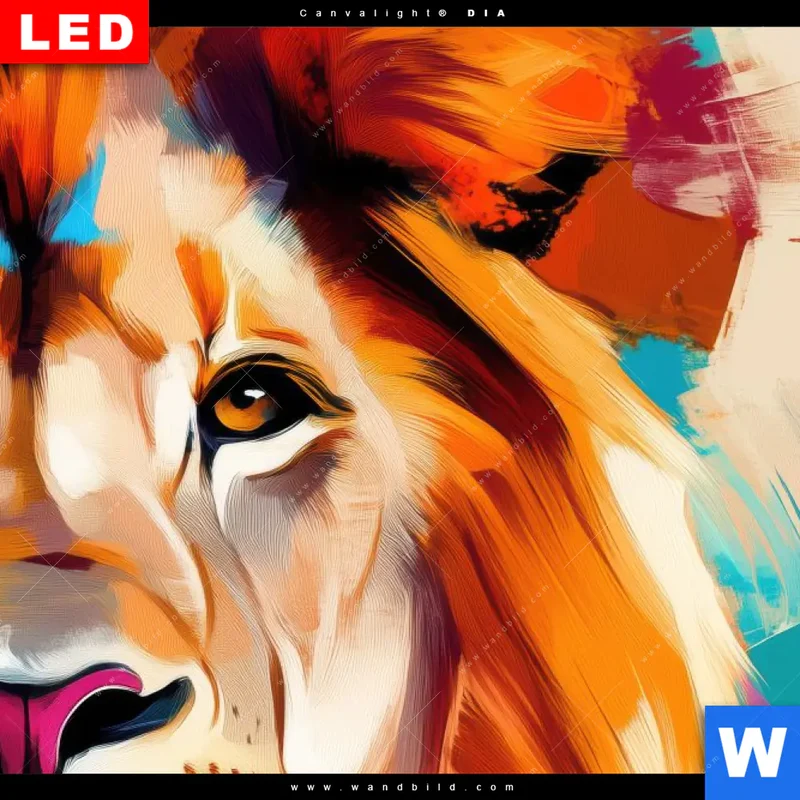 Leuchtbild Acrylglas Canvalight® DIA | Der Löwe – Kraft in Farbe | Quadrat