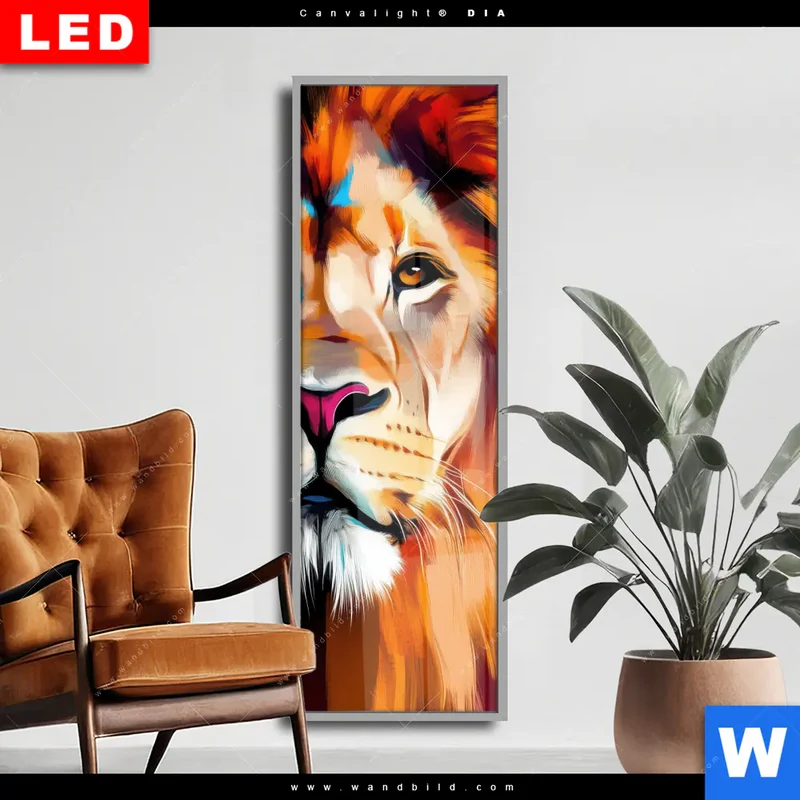 Wechselmotiv Acrylglas Canvalight® DIA | Der Löwe – Kraft in Farbe | Schmal