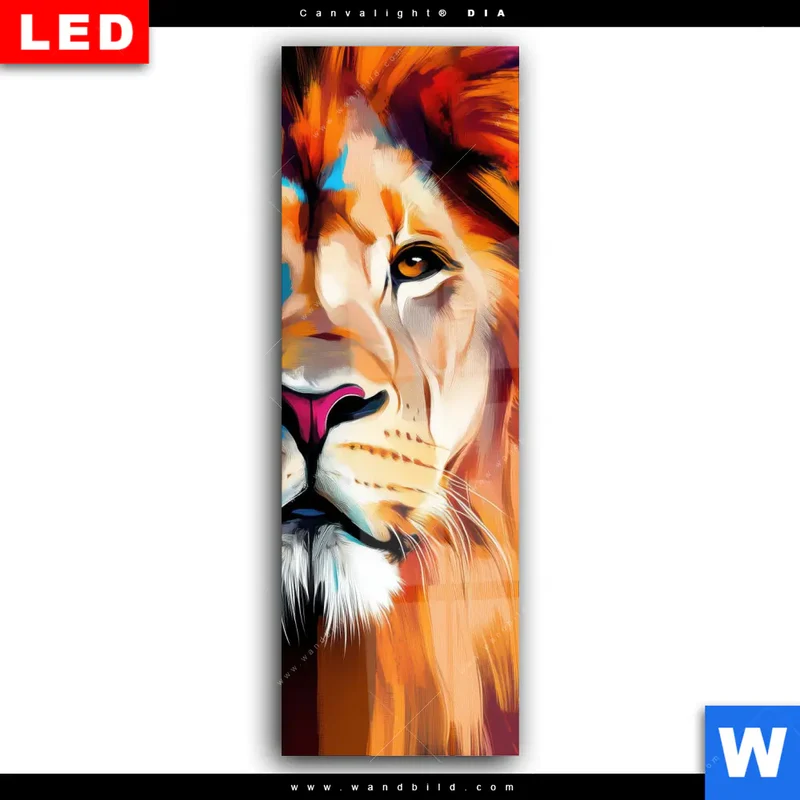 Wechselmotiv Acrylglas Canvalight® DIA | Der Löwe – Kraft in Farbe | Schmal