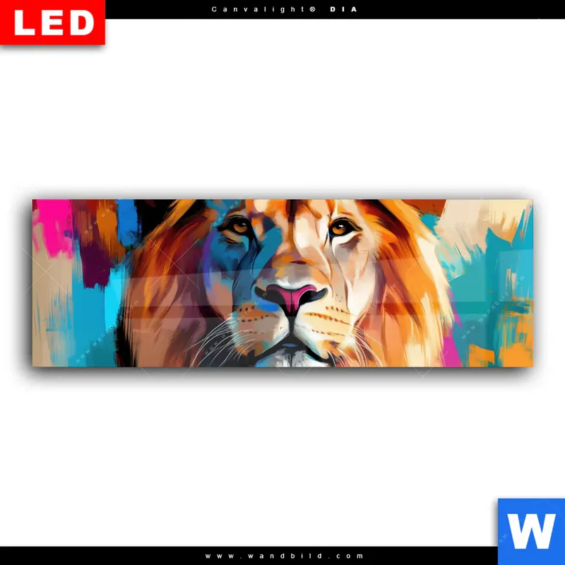 Wechselmotiv Acrylglas Canvalight® DIA | Der Löwe – Kraft in Farbe | Panorama