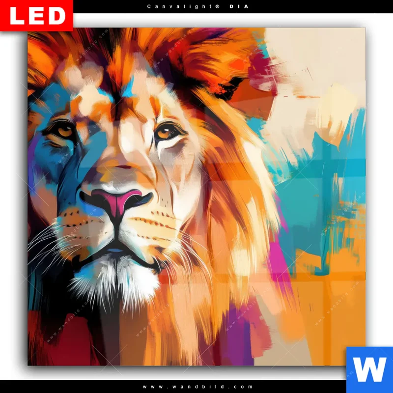 Wechselmotiv Acrylglas Canvalight® DIA | Der Löwe – Kraft in Farbe | Quadrat