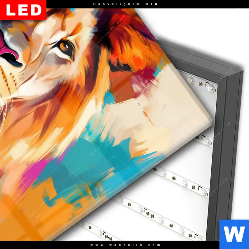 Wechselmotiv Acrylglas Canvalight® DIA | Der Löwe – Kraft in Farbe | Quadrat