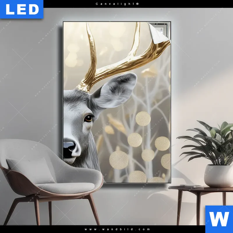 Canvalight® Leuchtbild | Hirsch mit goldenem Geweih | Hochformat