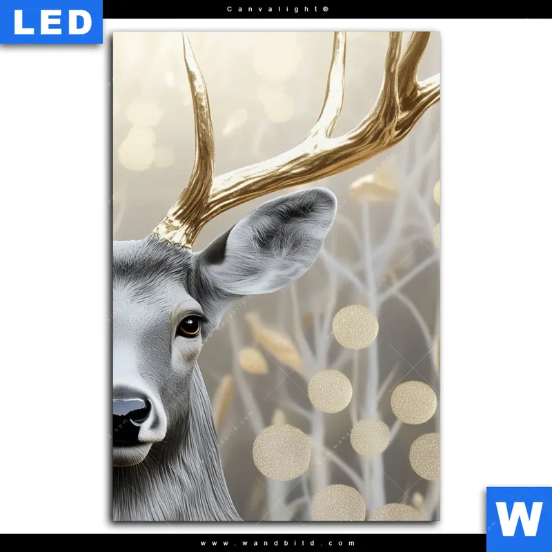 Canvalight® Leuchtbild | Hirsch mit goldenem Geweih | Hochformat