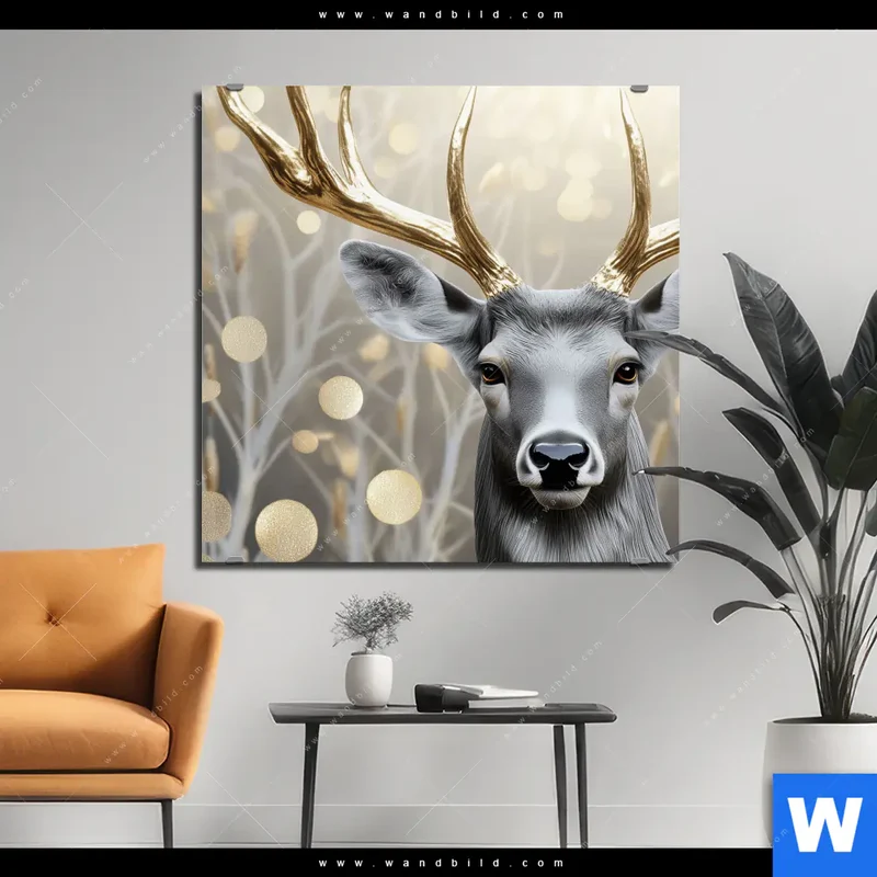 Alu-Dibond Bild | Hirsch mit goldenem Geweih | Quadrat