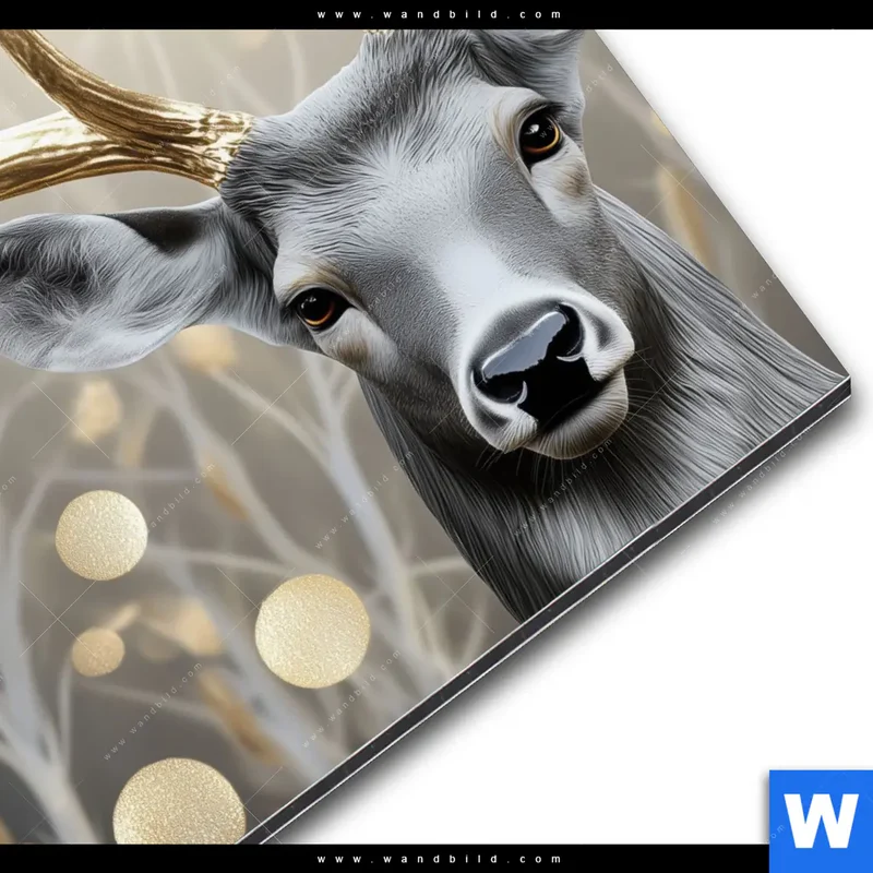 Alu-Dibond Bild | Hirsch mit goldenem Geweih | Quadrat