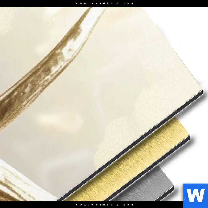 Aluminiumbild gebürstet | Hirsch mit goldenem Geweih | Schmal