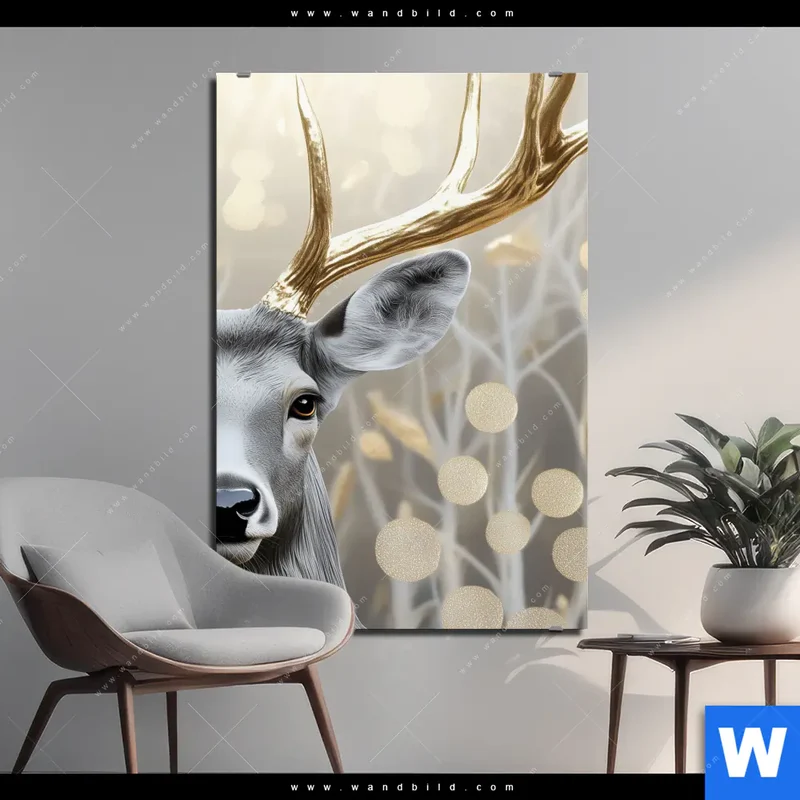 Alu-Dibond Bild | Hirsch mit goldenem Geweih | Hochformat