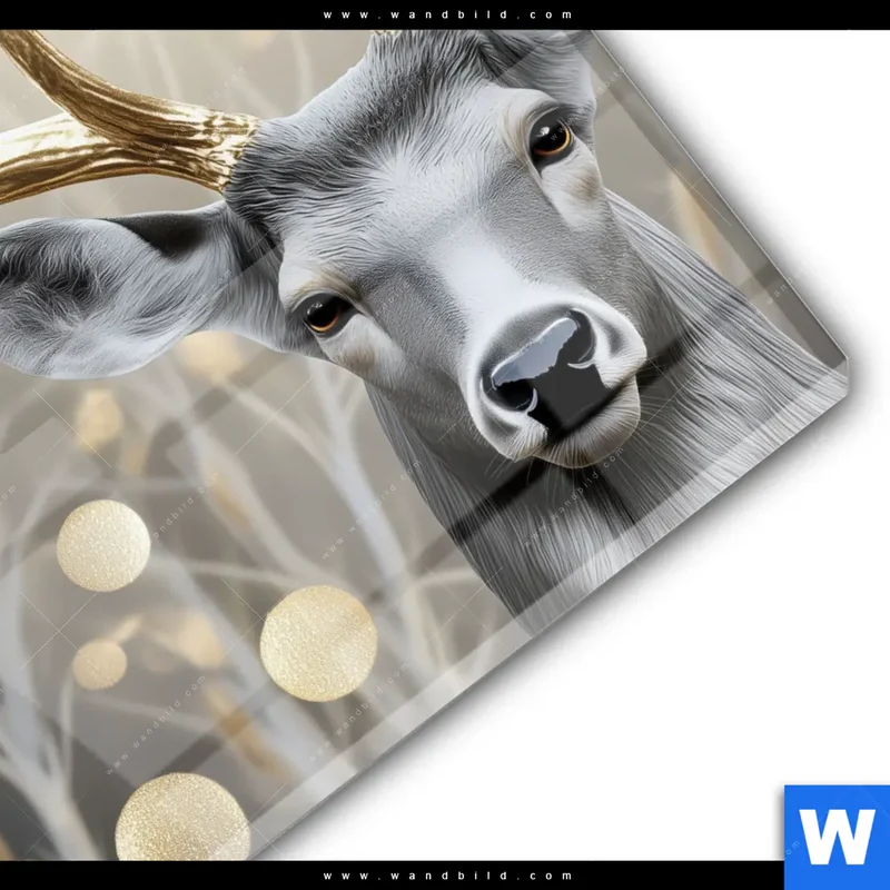 Acrylglasbild | Hirsch mit goldenem Geweih | Quadrat