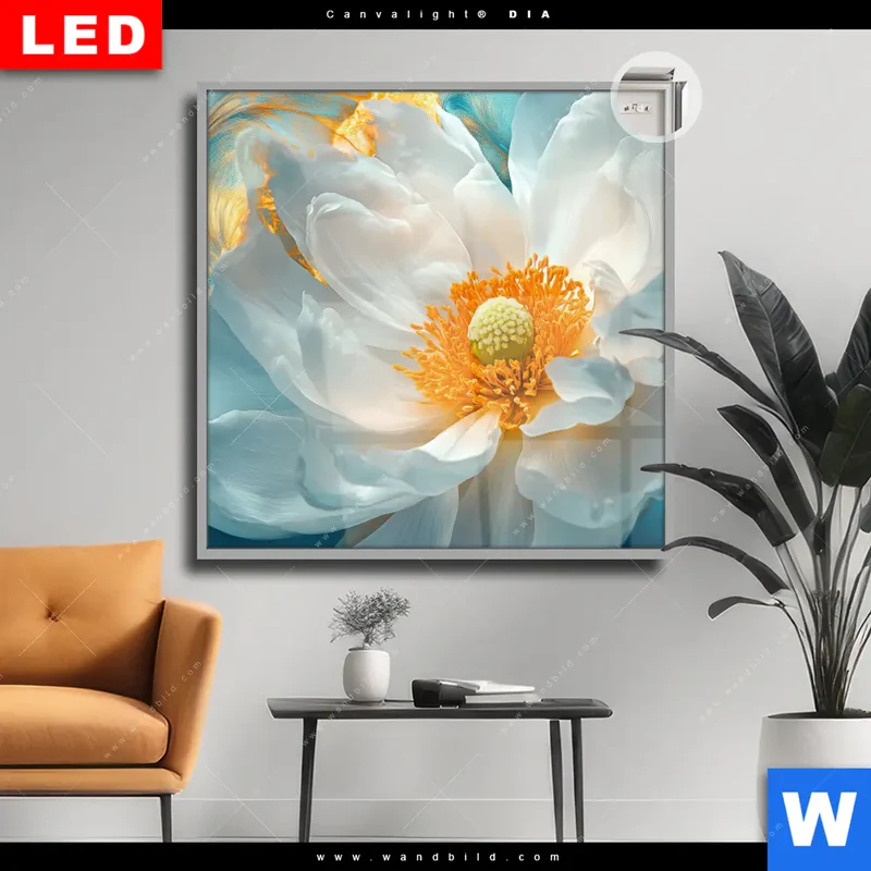 Leuchtbild Acrylglas Canvalight® DIA | Blüte im goldenen Licht | Quadrat