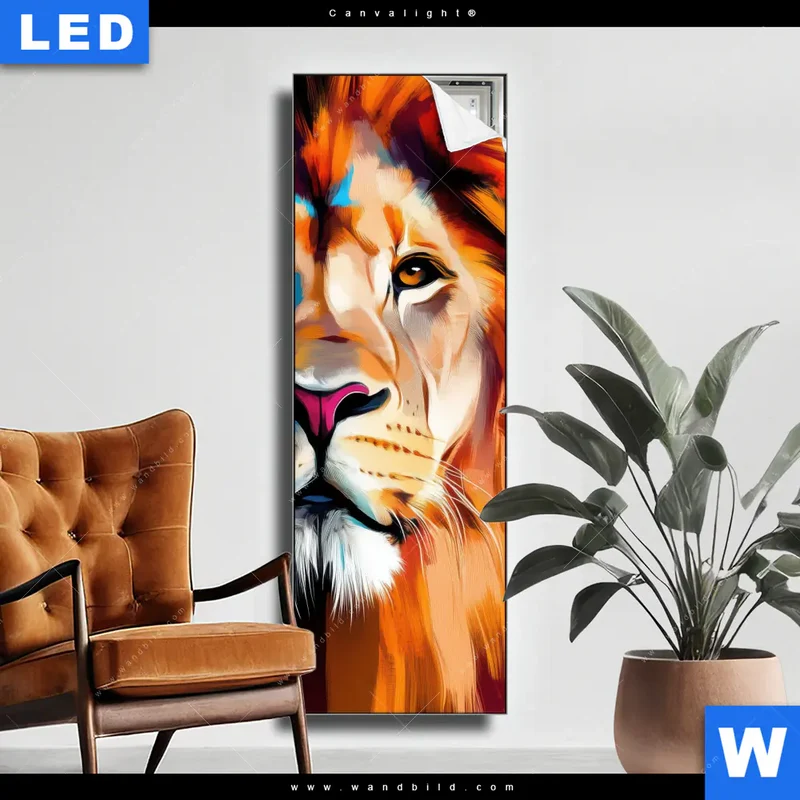 Canvalight® Leuchtbild | Der Löwe – Kraft in Farbe | Schmal