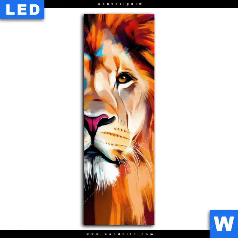 Canvalight® Leuchtbild | Der Löwe – Kraft in Farbe | Schmal