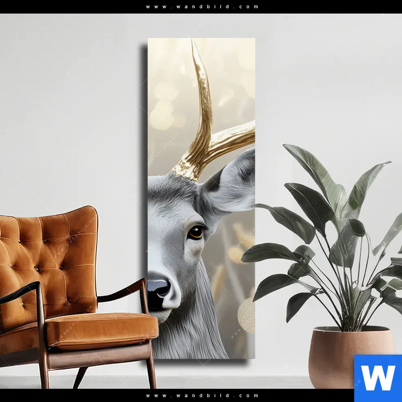 Leinwandbild | Hirsch mit goldenem Geweih | Schmal
