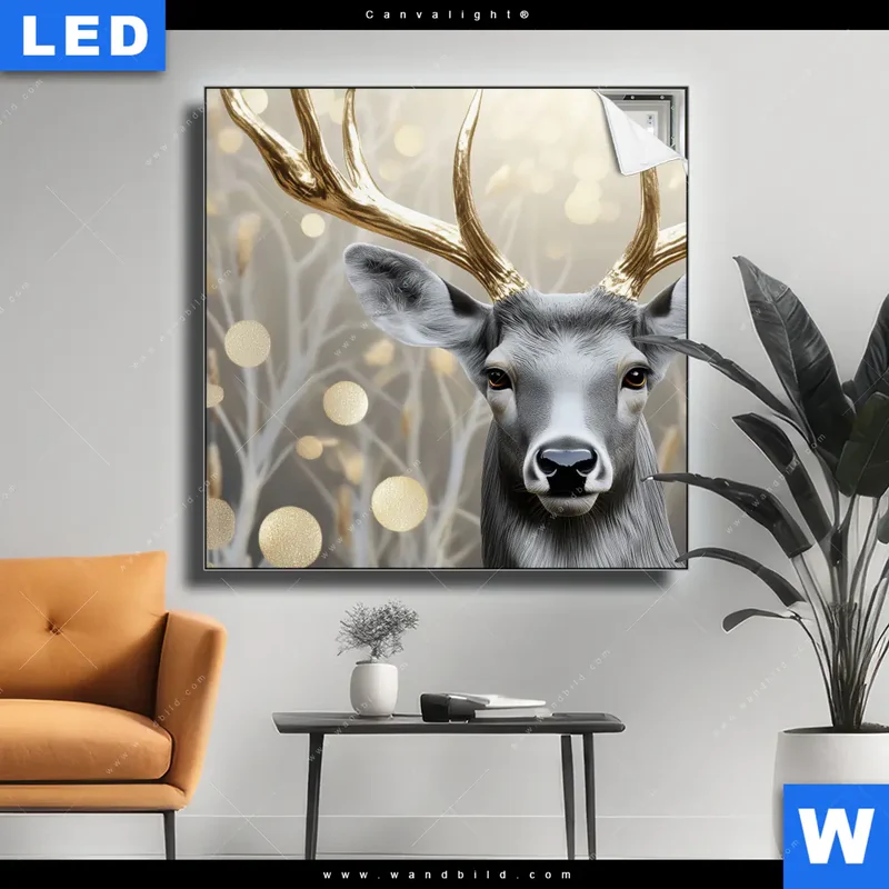 Canvalight® Leuchtbild | Hirsch mit goldenem Geweih | Quadrat