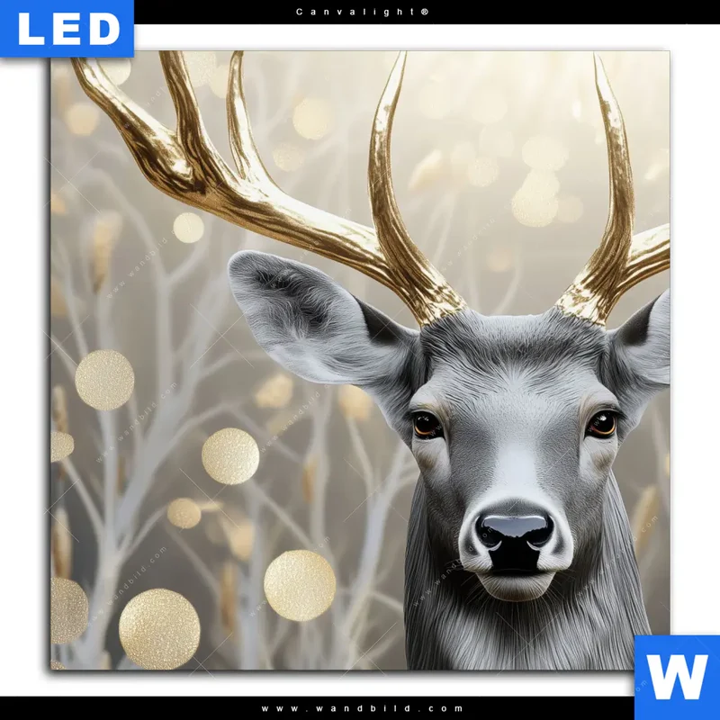 Canvalight® Leuchtbild | Hirsch mit goldenem Geweih | Quadrat