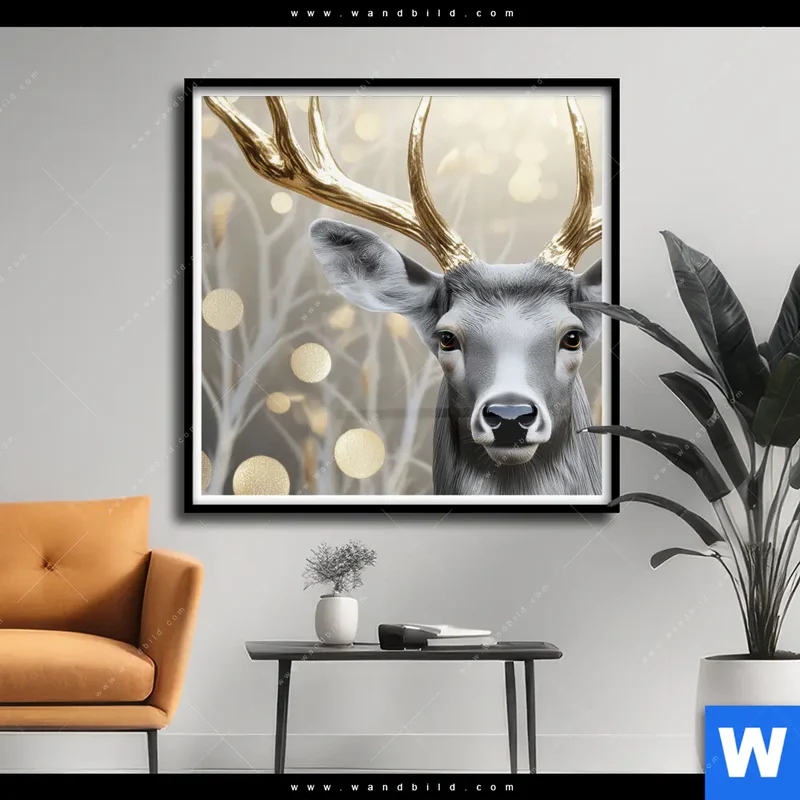 Poster | Hirsch mit goldenem Geweih | Quadrat