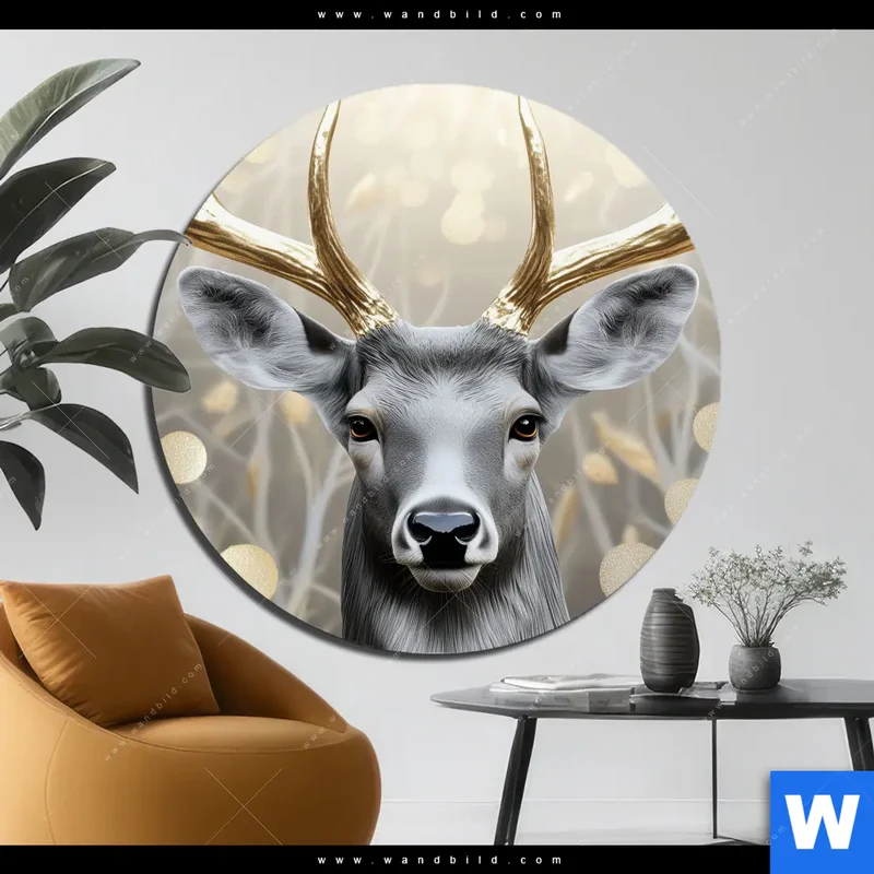 Alu-Dibond Bild | Hirsch mit goldenem Geweih | Rund