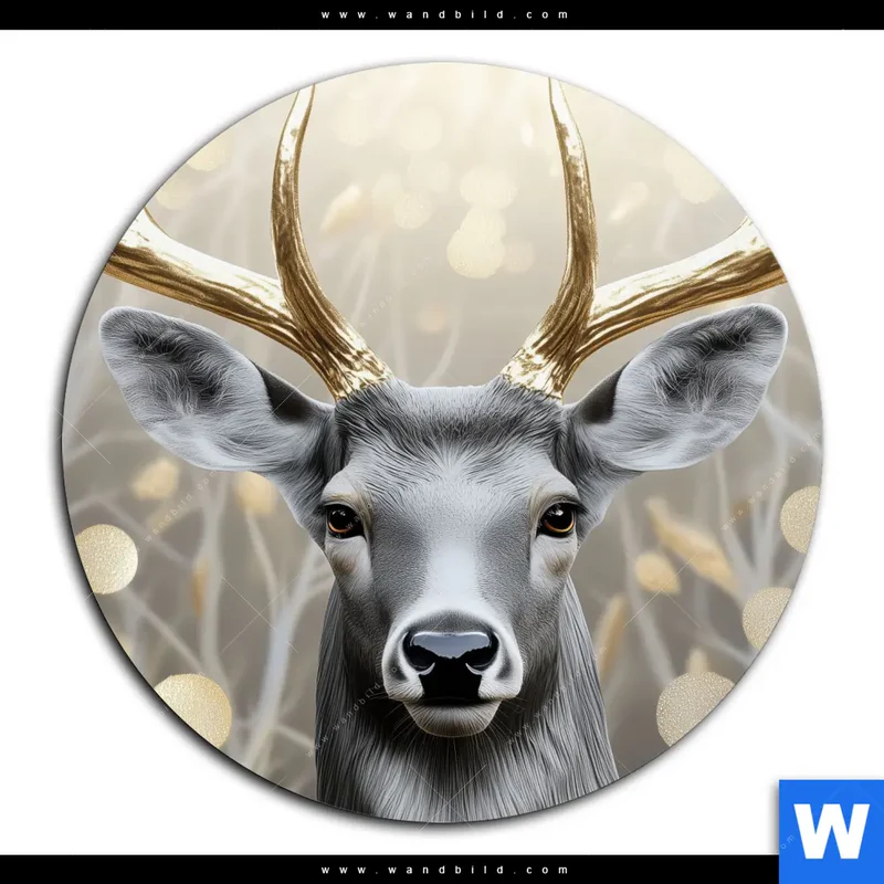 Alu-Dibond Bild | Hirsch mit goldenem Geweih | Rund