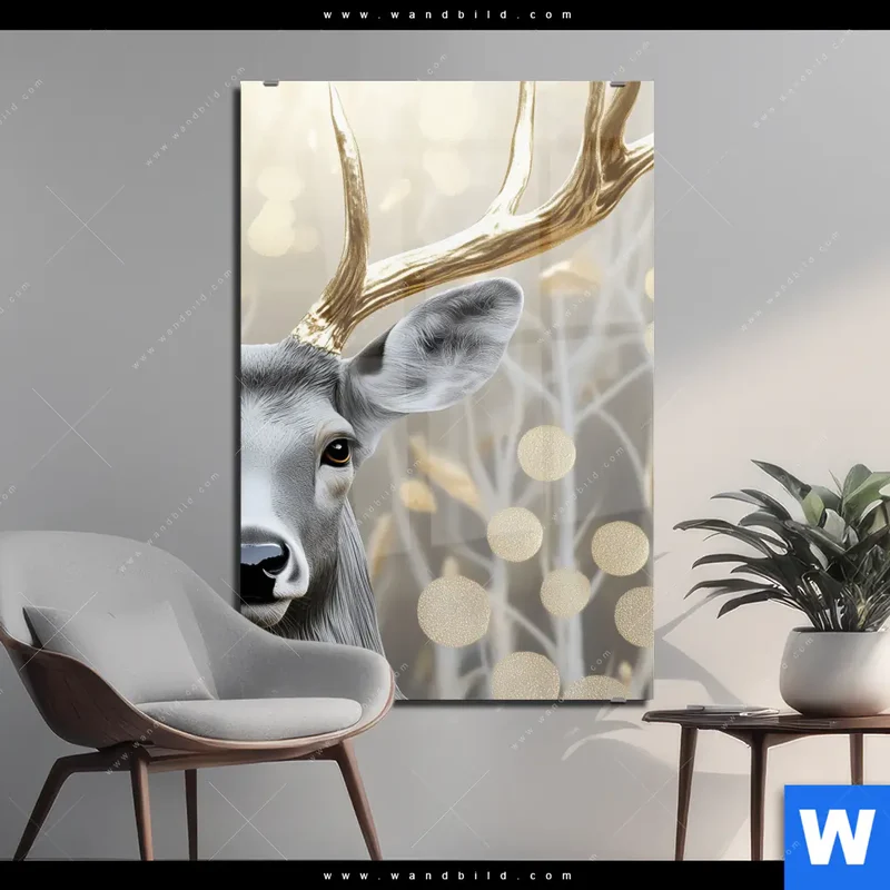 Acrylglasbild | Hirsch mit goldenem Geweih | Hochformat